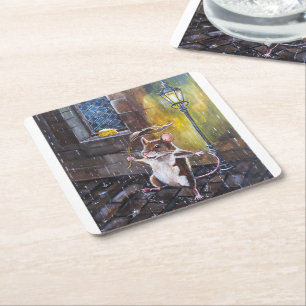 Posavasos Cuadrado De Papel Danza bajo la lluvia Pintura de Alfred Fox