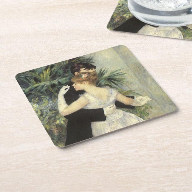 Posavasos Cuadrado De Papel Danza de la ciudad por Pierre Renoir, Bella Artes  (En perspectiva)