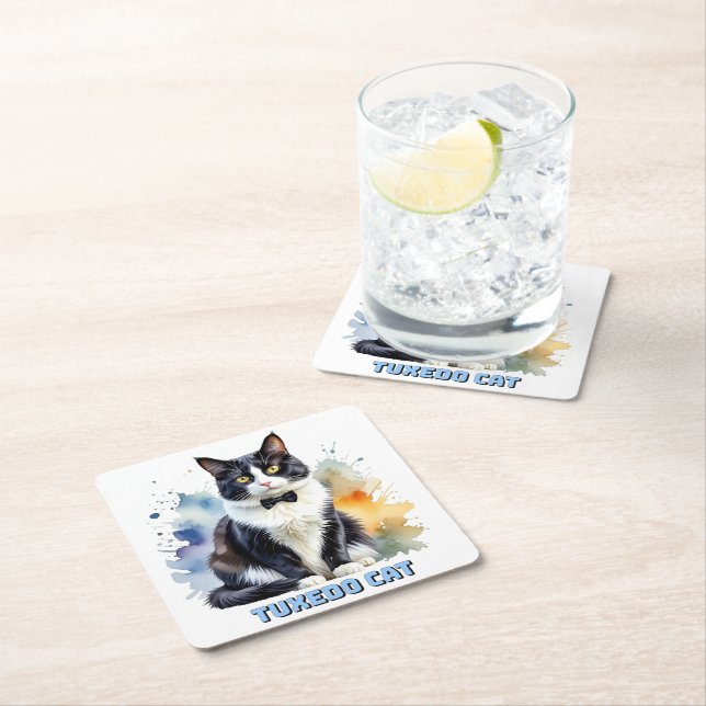 Posavasos Cuadrado De Papel Dapper Tuxedo Cat (In situ)