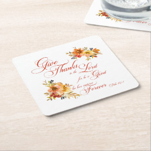 Posavasos Cuadrado De Papel Dar gracias al Señor otoño acuarela floral