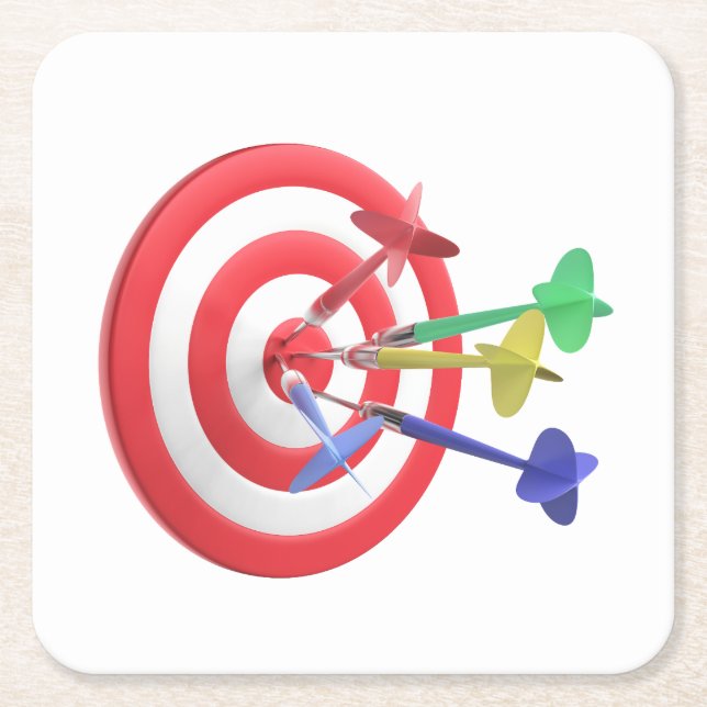 Posavasos Cuadrado De Papel Dardos golpeando el centro del tablero (Anverso)