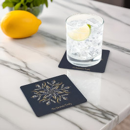 Posavasos Cuadrado De Papel Dark Blue & Gold Midnight Sparkle Stars New Year