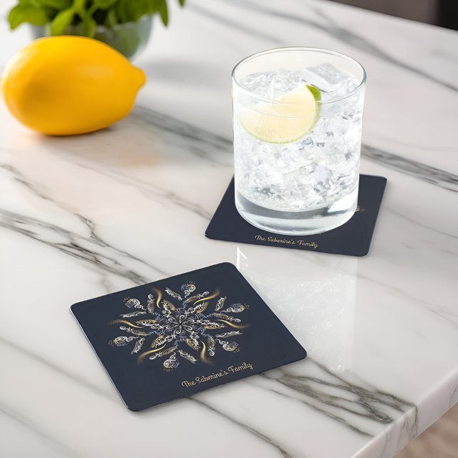 Posavasos Cuadrado De Papel Dark Blue & Gold Midnight Sparkle Stars New Year  (Subido por el creador)