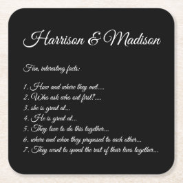 Posavasos Cuadrado De Papel Datos Divertidos de Boda Nombres de Pareja Persona