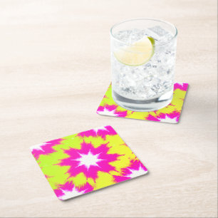 Posavasos Cuadrado De Papel Dazzle Rose Verde Amarillo Tie Dye Moderno