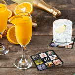 Posavasos Cuadrado De Papel  de 40 años fiesta de collage de fotografías en ne<br><div class="desc">Una montaña rusa para un fiesta de 40 años para un hombre,  celebrando su vida con un collage de 8 de sus propias fotos. Plantillas para los 40 años y una fecha. Fecha de nacimiento o fecha del fiesta. Letras de color blanco. Fondo negro.</div>