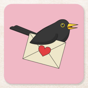 Posavasos Cuadrado De Papel De Blackbird con amor
