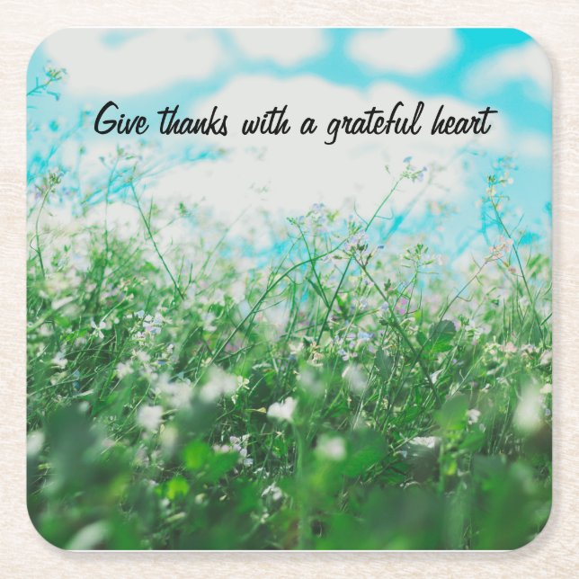 Posavasos Cuadrado De Papel Dé las gracias con un sistema agradecido del (Anverso)