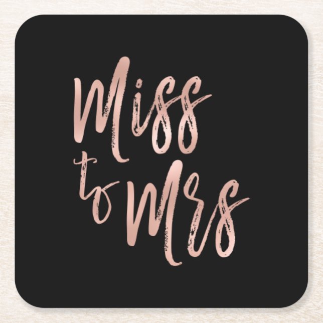 Posavasos Cuadrado De Papel De Miss a Sra. Bridal Shower Rosa Relieve metaliza (Anverso)