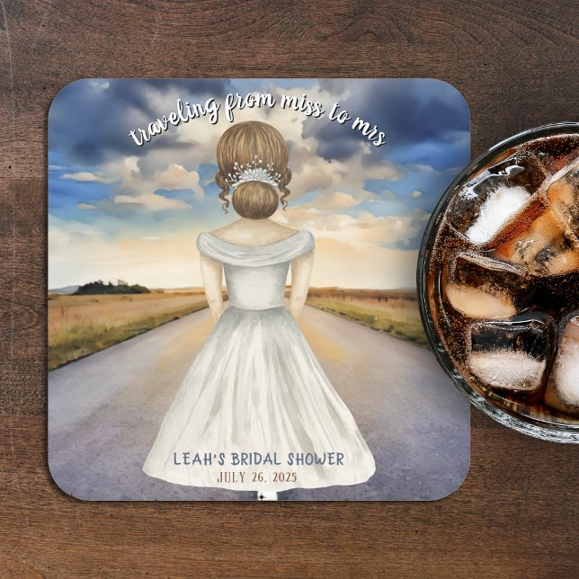 Posavasos Cuadrado De Papel De soltera a señora: Despedida de soltera (Traveling From Miss to Mrs Bridal Shower Square Paper Coaster
)