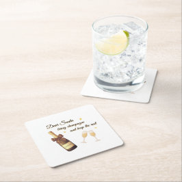 Posavasos Cuadrado De Papel Dear Santa Champagne Design