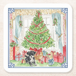 Posavasos Cuadrado De Papel Debajo de los arboles navideños
