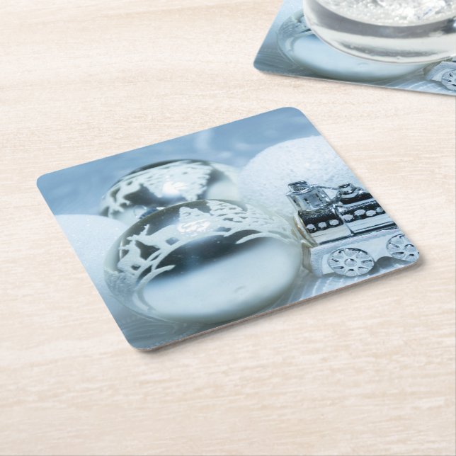 Posavasos Cuadrado De Papel Decoración blanca de invierno. Navidad. (En perspectiva)