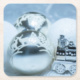 Posavasos Cuadrado De Papel Decoración blanca de invierno. Navidad.