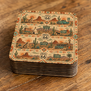 Posavasos Cuadrado De Papel Decoración de bebida de la ruta 66 del desierto de