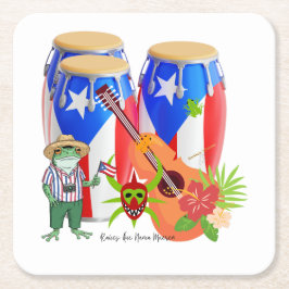 Posavasos Cuadrado De Papel Decoración de fiesta cultural puertorriqueña - Pos