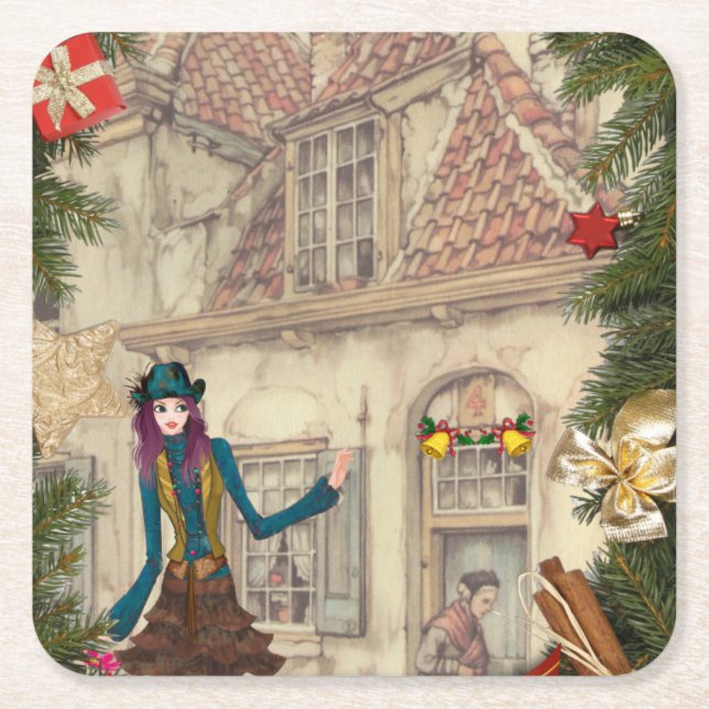 Posavasos Cuadrado De Papel Decoración de la mesa de navidades (Anverso)