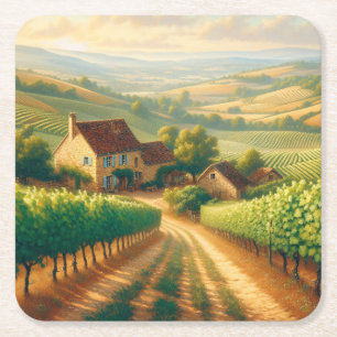 Posavasos Cuadrado De Papel Decoración de pintura de aceite de viña francesa