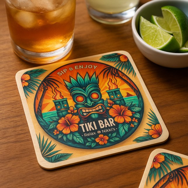 Posavasos Cuadrado De Papel Decoración Fiesta del Tiki Bar y bebidas tropicale (Subido por el creador)