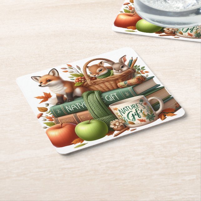 Posavasos Cuadrado De Papel Decorative Autumn Theme (En perspectiva)