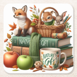 Posavasos Cuadrado De Papel Decorative Autumn Theme