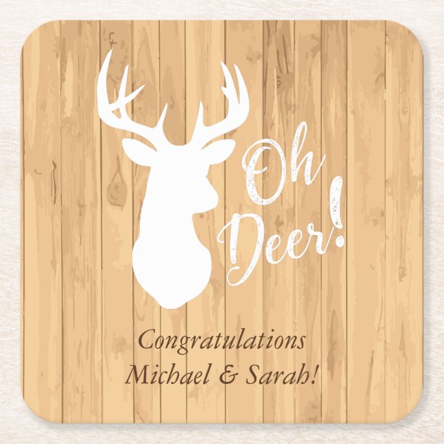 Posavasos Cuadrado De Papel Deer Hunting Lodge Baby Shower Antlers (Anverso)