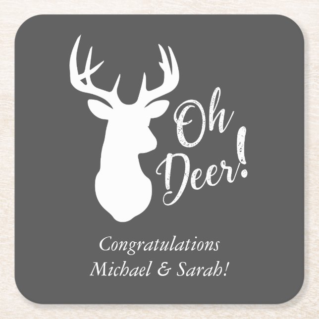 Posavasos Cuadrado De Papel Deer Hunting Lodge Baby Shower Antlers (Anverso)
