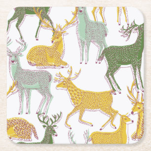 Posavasos Cuadrado De Papel Deers geométricos: Ilustracion de patrón tradicion