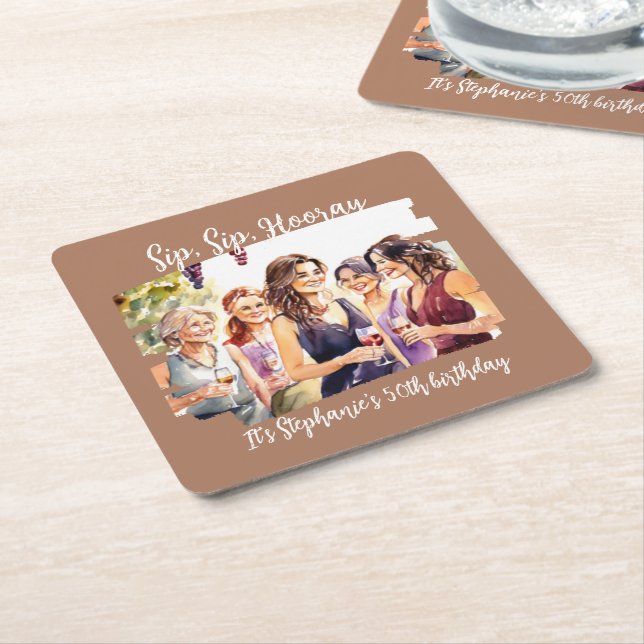 Posavasos Cuadrado De Papel Degustación divertida de vino en otoño 50 cumpleañ (En perspectiva)