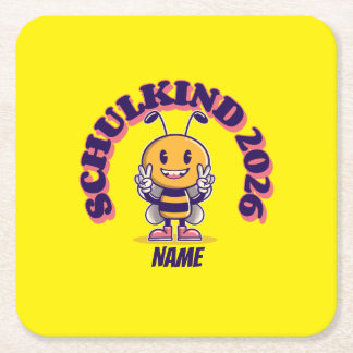 Posavasos Cuadrado De Papel DEIN NAME - Schulkind 2026 Bienen Design