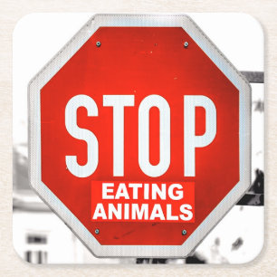 Posavasos Cuadrado De Papel Dejar de comer animales Vegetarianos