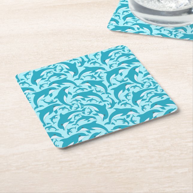 Posavasos Cuadrado De Papel Delfines Cute (En perspectiva)