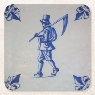 Posavasos Cuadrado De Papel Delft Blue Tile - Plantilla