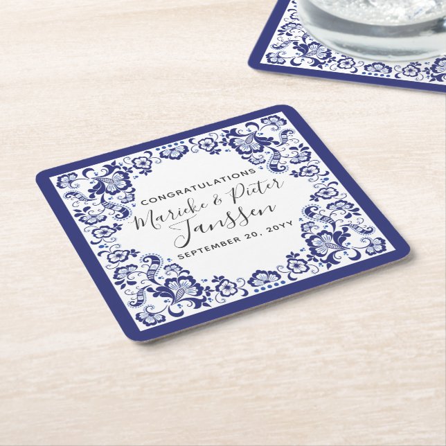 Posavasos Cuadrado De Papel Delfts Blauw Delft Blue Dutch Boda Cena (En perspectiva)