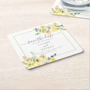 Posavasos Cuadrado De Papel Delicado Amarillo Floral Salvia Verde Guardar la F