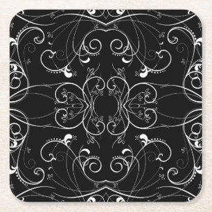 Posavasos Cuadrado De Papel Delicado patrón floral repetitivo en blanco sobre