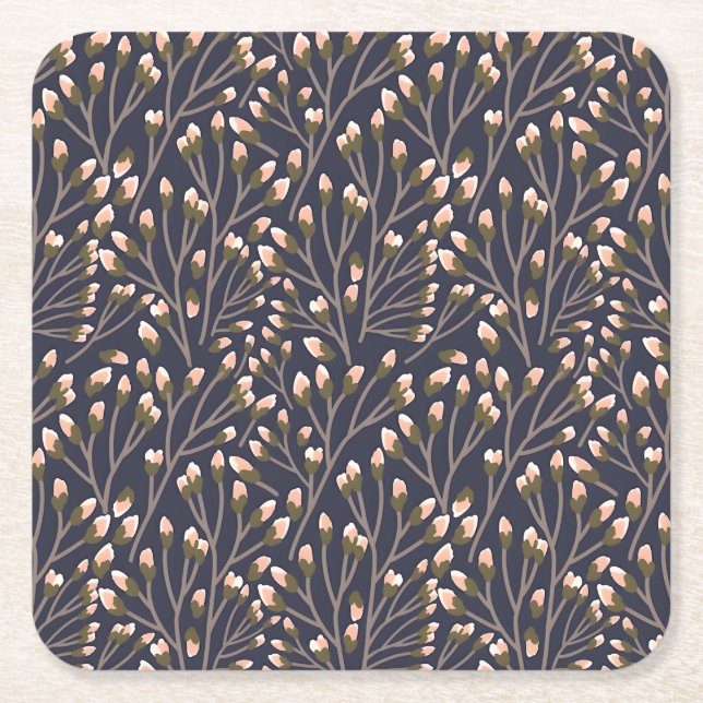 Posavasos Cuadrado De Papel Delicate Pink Buds on Brown Branches (Anverso)