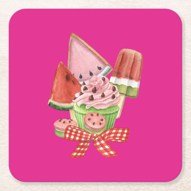 Posavasos Cuadrado De Papel Delicios de verano (Anverso)