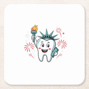 Posavasos Cuadrado De Papel Dental Squad 4 De Julio Dentista Funny Estadounide