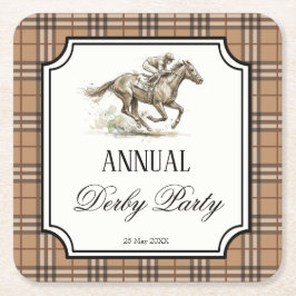 Posavasos Cuadrado De Papel Derby horse racing elegant gingham party gifts