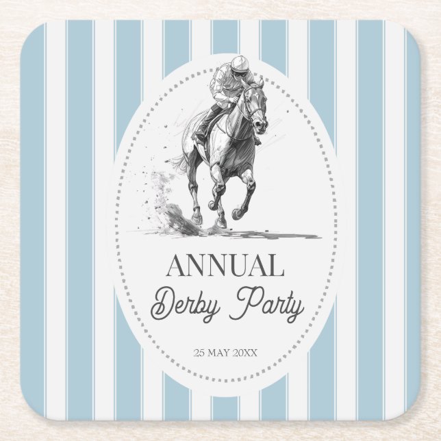 Posavasos Cuadrado De Papel Derby horse racing party retro stripes monogrammed (Anverso)