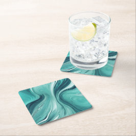 Posavasos Cuadrado De Papel Derrame de Líquido Verde Turquesa Abstracto Modern