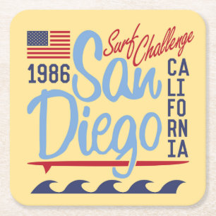 Posavasos Cuadrado De Papel Desafío Surf de San Diego 1986
