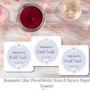 Posavasos Cuadrado De Papel Desayuno Brunch Nupcial Floral Lila Romántico