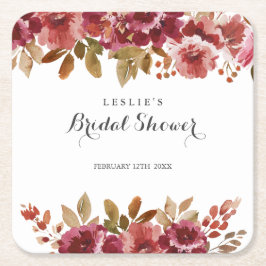 Posavasos Cuadrado De Papel Desayuno Brunch Otoñal Rústico & Bridal Shower Bur