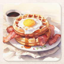 Desayuno Huevo Waffle Bacon Café Alimento