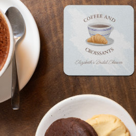 Posavasos Cuadrado De Papel Desayuno Nupcial de Café y Croissants
