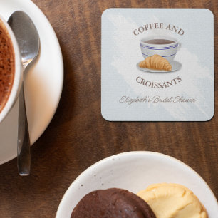 Posavasos Cuadrado De Papel Desayuno Nupcial de Café y Croissants