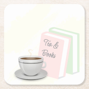 Posavasos Cuadrado De Papel Desayuno Nupcial de Té y Libros