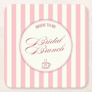 Posavasos Cuadrado De Papel Desayuno Nupcial Rayas Rosadas Cafe Vintage Boda